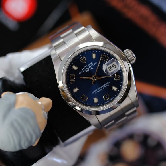 Rolex Oyster Perpetual Date Blue Dial 26mm W/Cert - Picture 8 of 14